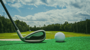 golf iron and ball