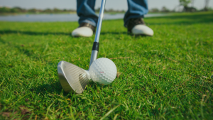 golf ball on grass closeup